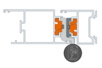 Technische Darstellung des im Türprofil eingebauten Hahn Klemmbands in geschlossenem Zustand